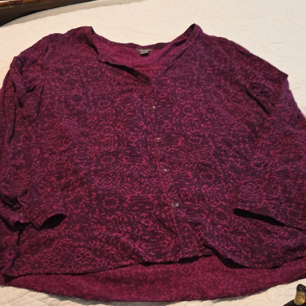 Eddie Bauer Maroon Patterned Blouse